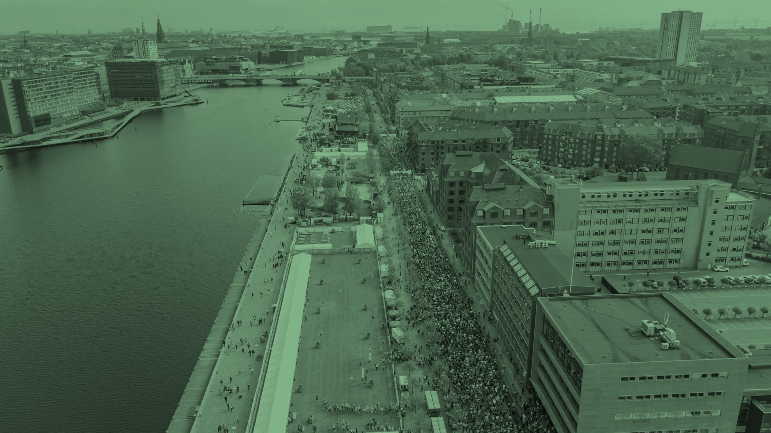 Aerial photo of Copenhagen waterfront.